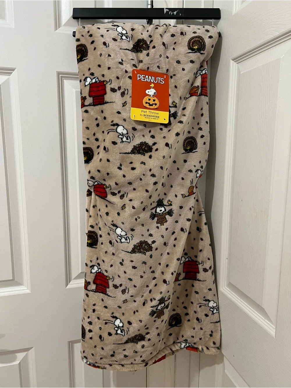 Peanuts Beige Snoopy & Woodstock Fall Plush Throw Blanket